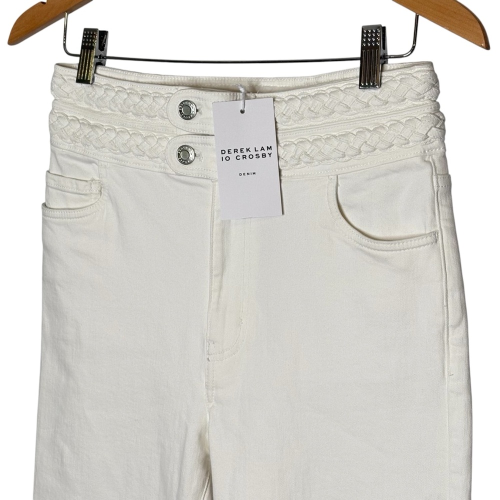 NWT Derek Lam 10 Crosby Harlow Braided High-Rise Flare Ankle Jeans Ecru 28 - Picture 4 of 15